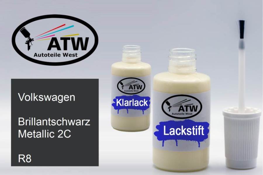 Volkswagen, Brillantschwarz Metallic 2C, R8: 20ml Lackstift + 20ml Klarlack - Set, von ATW Autoteile West.